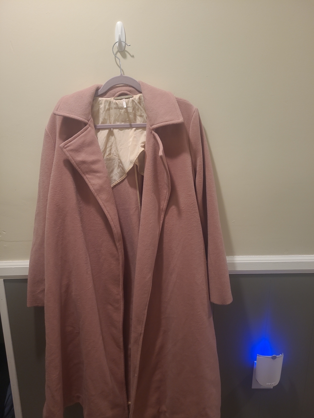 Free People Womens Small Mauve Dusty Pink Long Trench Coat Tie Wrap